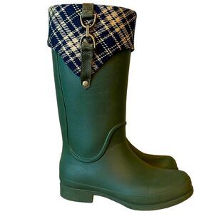 CROCS Green Winter & Rain Boots with Blue Patterned Cuff